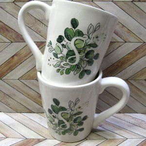New Pier 1 Set 2 Monogram Letter S Mugs Succulent Botanical Farmhouse Coffee Cup